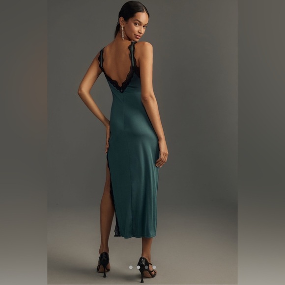 Anthropologie High-Slit Scoop-Neck Lace-Trim Midi Dress - Picture 3 of 6